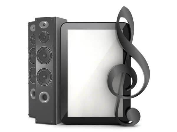 Tablet PC met geluidssysteem en clef — Stockfoto