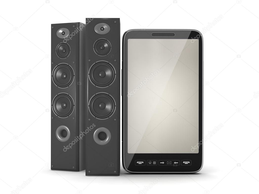Large audio speakers and cell phone