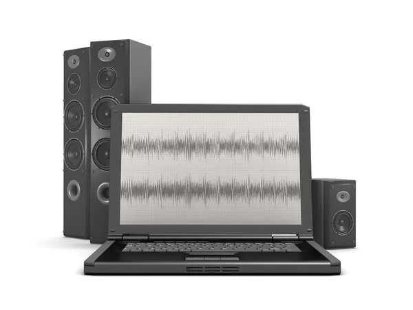 Laptop ekran ve ses sistemine ses diyagramı ile — Stok fotoğraf