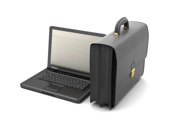 Black briefcase and laptop — Stock Photo, Image