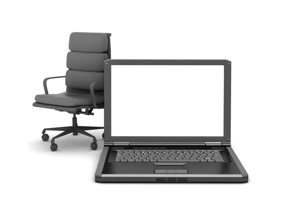 Krzesło biurowe i laptopa na białym tle — Zdjęcie stockowe