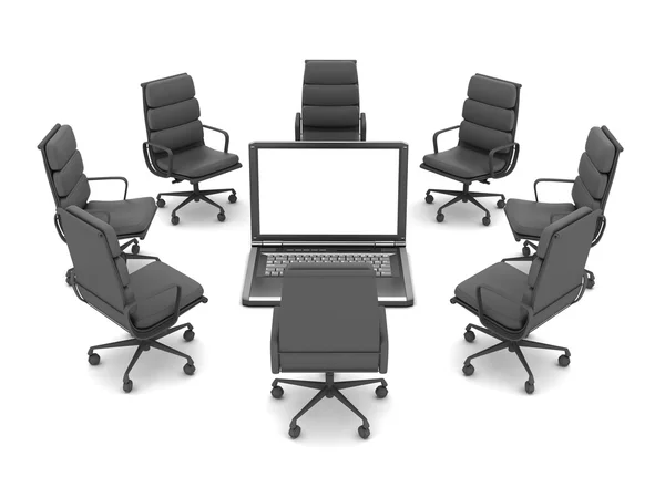 Office chairs around a laptop — Stock Photo, Image