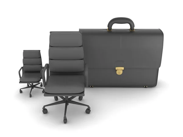 Two business chairs and leather briefcase — Stock Photo, Image