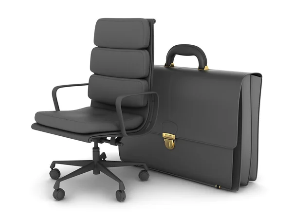 Business-Aktentasche und Bürostuhl aus Leder — Stockfoto