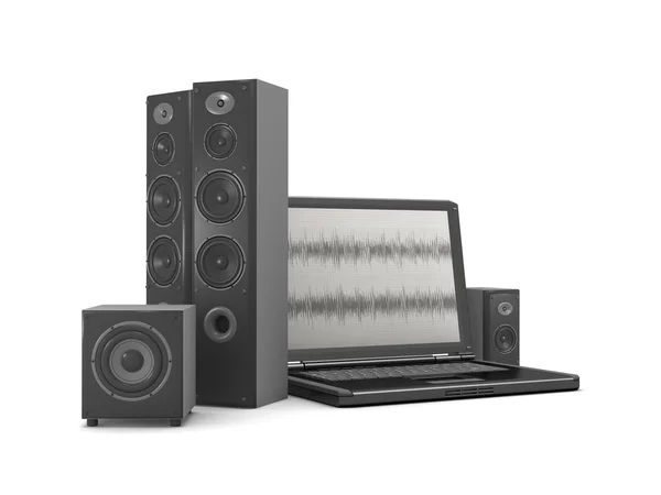Home theatre system and laptop — Stock Photo, Image