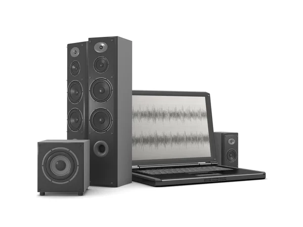 Sistema de home theater e laptop — Fotografia de Stock