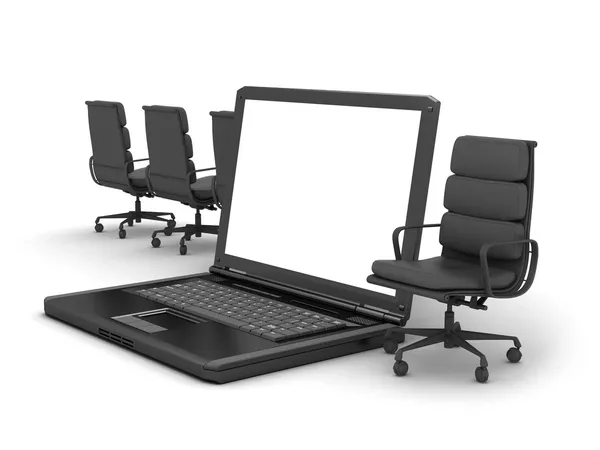 Laptop e cadeiras no fundo branco — Fotografia de Stock