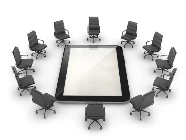 Office chairs around the tablet computer — Stock Photo, Image