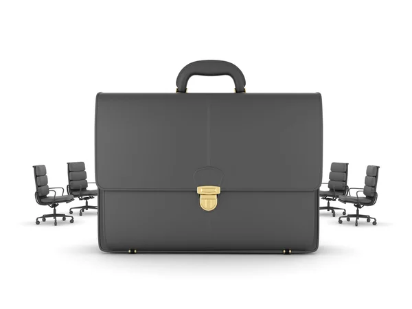 Little chairs and big briefcase - abstract concept illustration — Stock Photo, Image