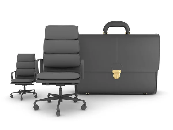 Two business chairs and leather briefcase — Stock Photo, Image