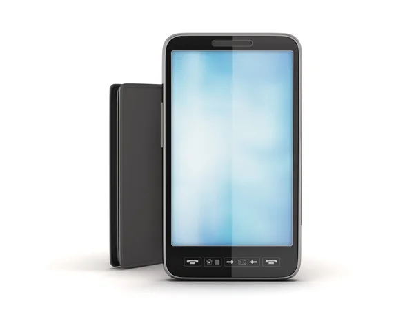 Mobiltelefon och svart läder plånbok — Stockfoto