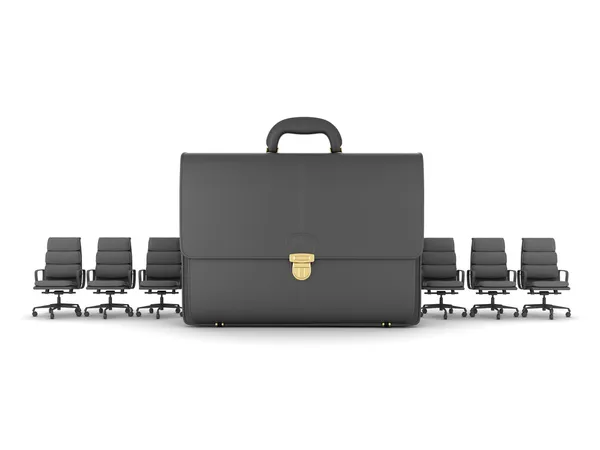 Little chairs and big briefcase - abstract concept illustration — Stock Photo, Image