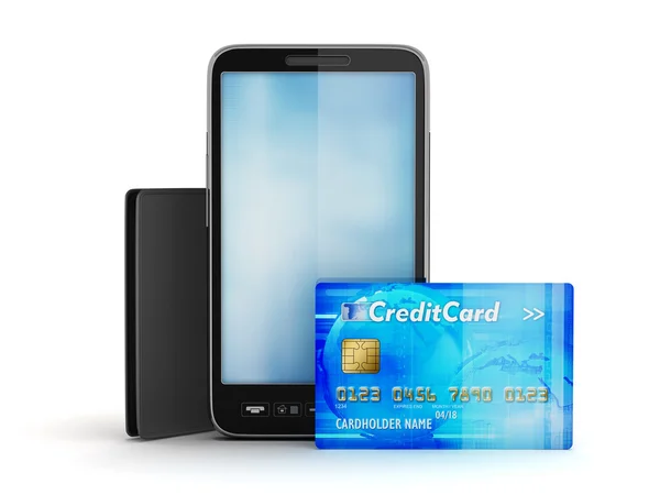 Carte de crédit, téléphone cellulaire et portefeuille — Photo