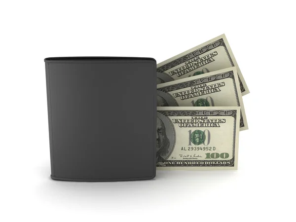 Leather wallet and dollar bills on white background — Stock Photo, Image