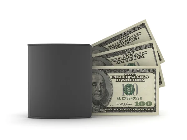 Beyaz zemin üzerine deri cüzdan ve dolar faturaları — Stok fotoğraf
