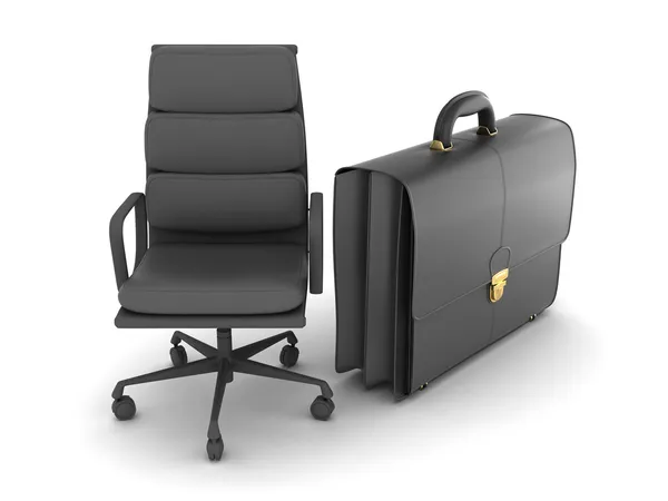 Leather business briefcase and office chair — Stock Photo, Image