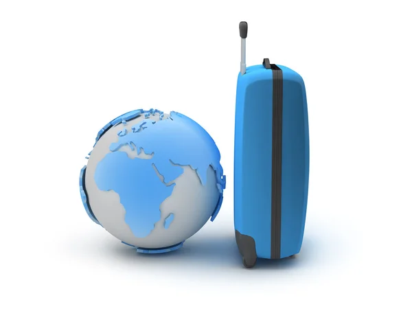 Earth globe and suitcase as travel symbols — Stock Photo, Image