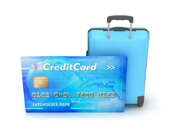 Credit card en koffer op witte achtergrond — Stockfoto