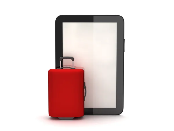 Bagage en tablet-computer op witte achtergrond — Stockfoto