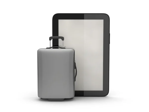 Luggage and tablet computer on white background — Stock Photo, Image