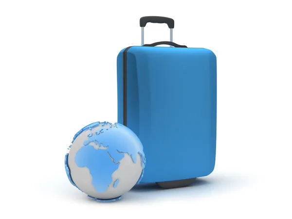 Travel symbols - earth globe and baggage — Stock Photo, Image