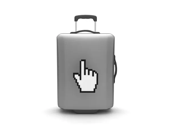 सफेद पृष्ठभूमि पर सूटकेस और हाथ संकेतक — स्टॉक फ़ोटो, इमेज