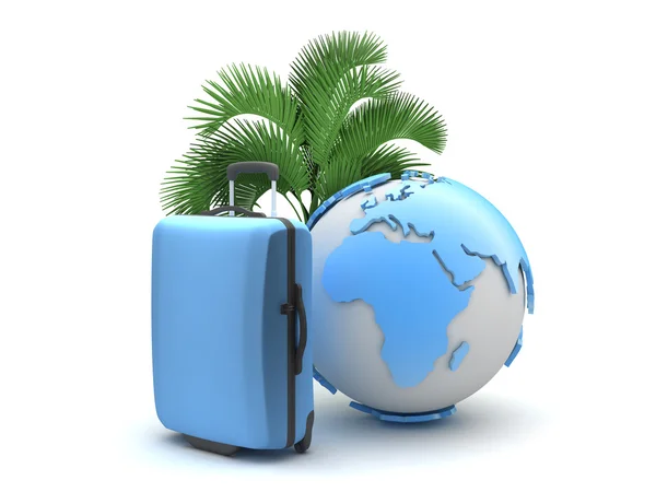 旅行箱包、 棕榈树和地球的全球 — 图库照片