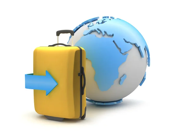 Suitcase and earth globe on white background — Stock Photo, Image