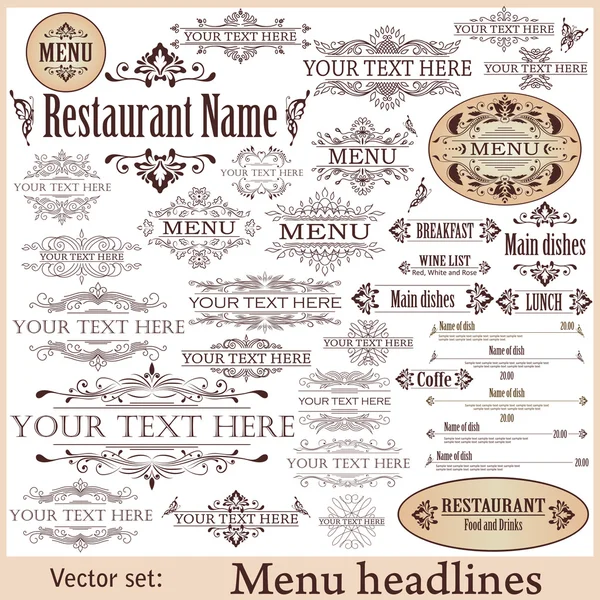 Set vettoriale: elementi di design calligrafico per il menu o il suo . — Vettoriale Stock