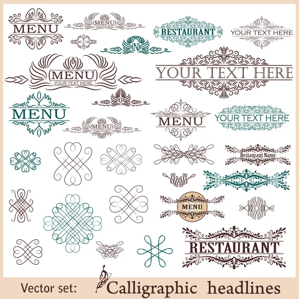 Vector set: kalligrafische ontwerpelementen voor menu of de. — Stockvector