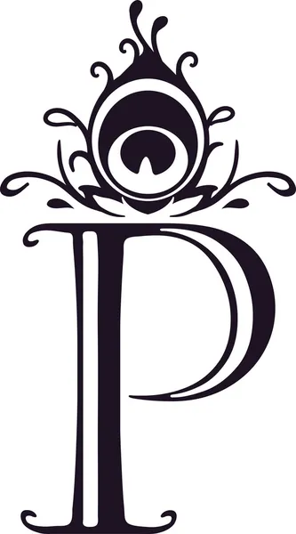 sanatsal çekilmiş, stilize, logo, vektör tavus kuşu tüyü ve p