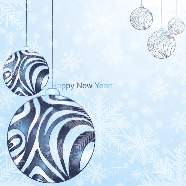 Carte de Noël avec flocons de neige et boules — Image vectorielle