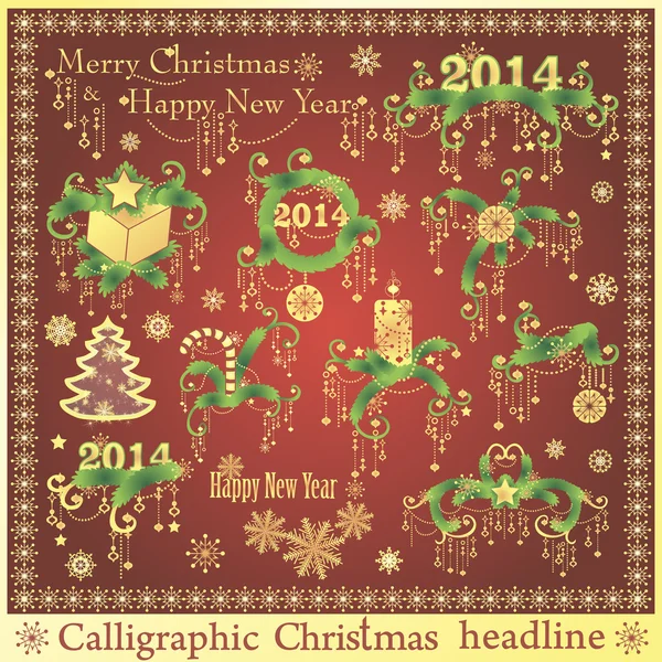 Vektör kümesi: kaligrafi Noel başlıkları ekle — Stok Vektör