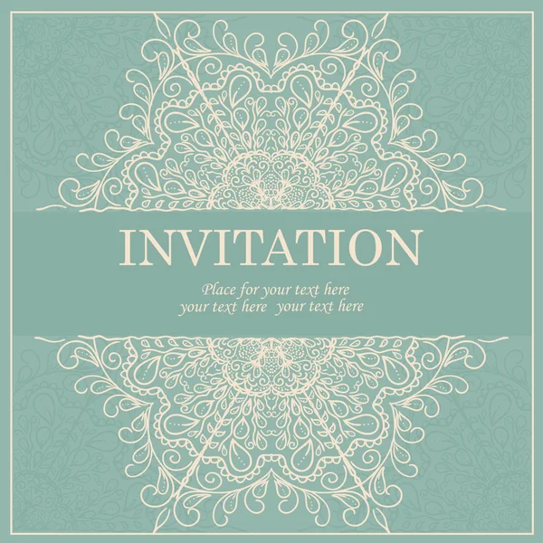Vintage invitation card with lace ornament. — Stock Vector