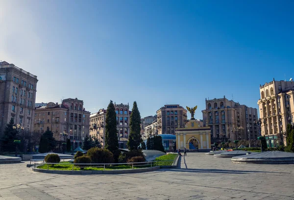 Empty Central Square Kyiv Independence Square War Russia Spring 2022 스톡 사진