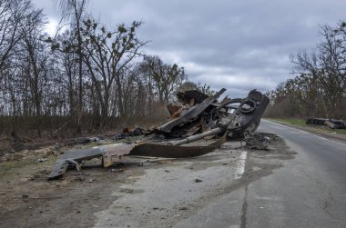 Vyshhorod district, Kyiv region, Ukraine: April 19, 2022: Consequences of the Russian invasion of Ukraine after the liberation of the region from the enemy