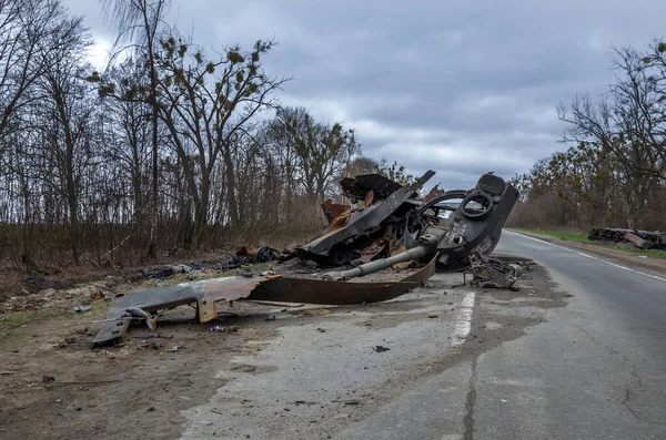 Vyshhorod district, Kyiv region, Ukraine: April 19, 2022: Consequences of the Russian invasion of Ukraine after the liberation of the region from the enemy