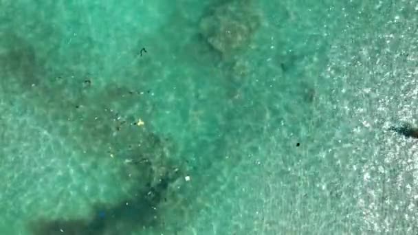 Wide Aerial View Different Kinds Garbage Floating Turquoise Sea Sunny — Stockvideo