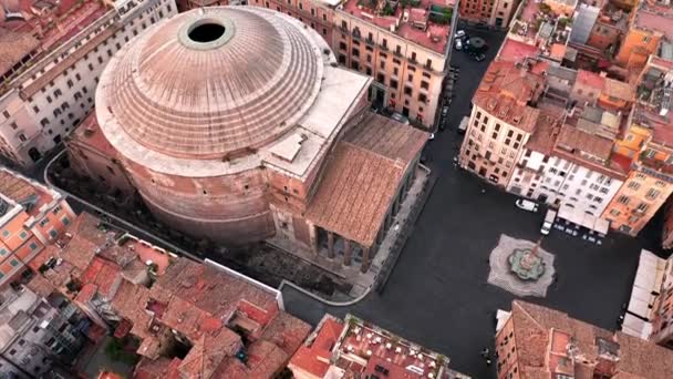 Vista Aérea Panteão Roma Templo Antigo Monumental Panorama Paisagístico Itália — Vídeo de Stock