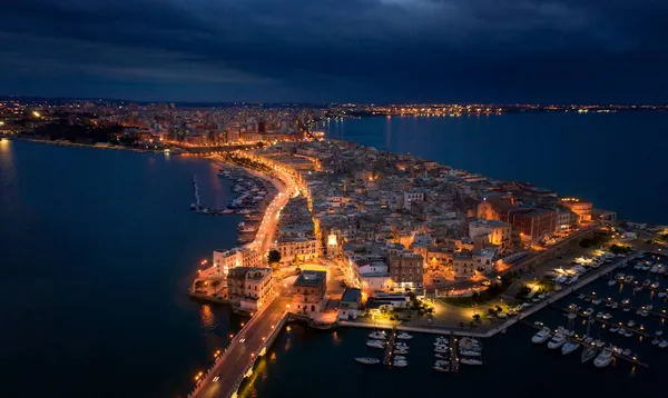 Vista Aérea Taranto Cidade Velha Noite Puglia Itália — Fotografia de Stock