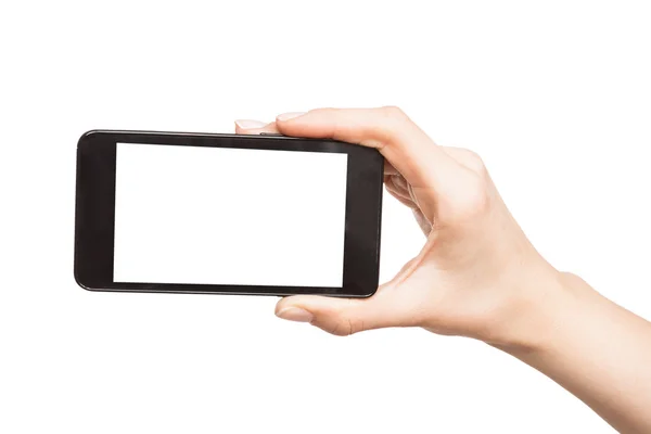 Händer som håller smarta telefoner isolerade — Stockfoto