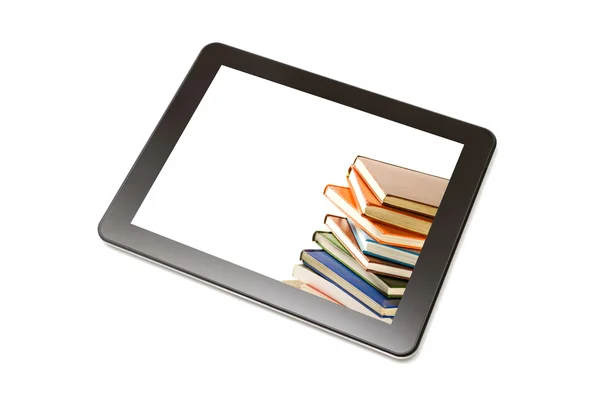 Tablet met boek. — Stockfoto