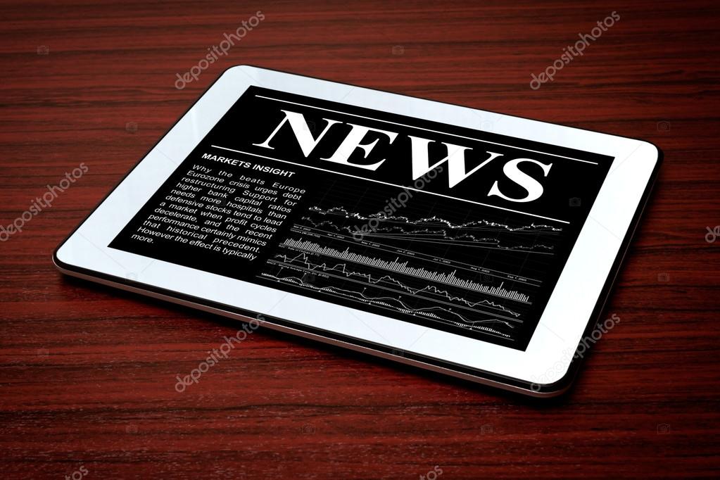 News on digital tablet.