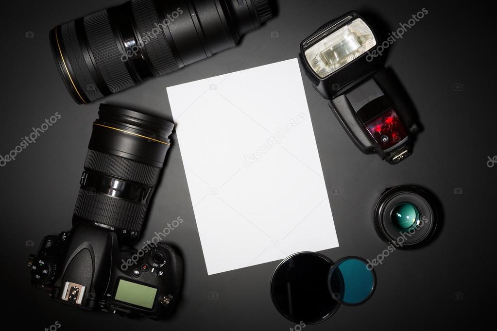 photography concept with camera lense and copyspace