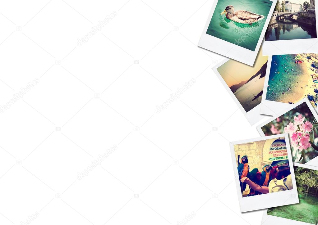 A pile of photographs with space for your logo or text.