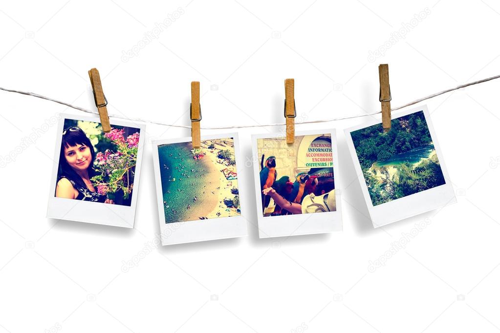 photos of holiday hanging on clothesline with sea