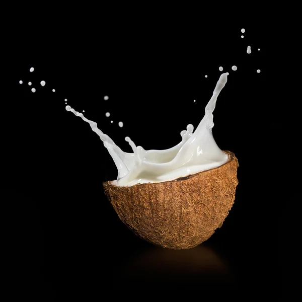 Kokosnoten met melk splash — Stockfoto