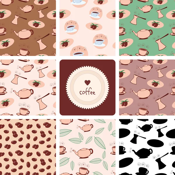Coffee and Tea Seamless Patterns — Stock Vector