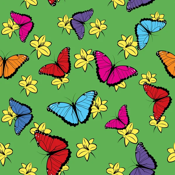 Flowers and Butterflies Seamless Pattern — Stock Vector