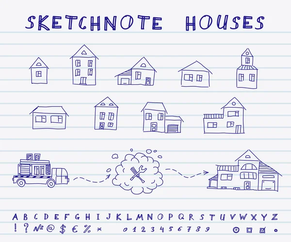 Sketchnote houses — Stock Vector